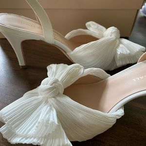 Loeffler Randall Sylvana Heels. Bow detail, bridal slingbacks,
3" heel.